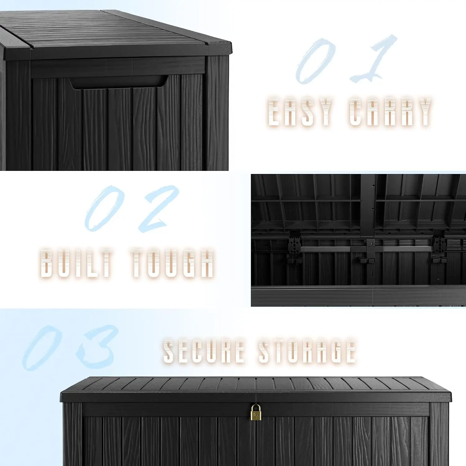 200 Gallon Outdoor Storage Box, Waterproof & UV-Resistant Resin Deck Box with Lockable Lid, Black view 6
