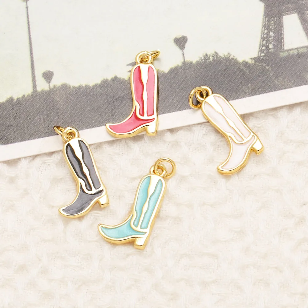 OCESRIO Multicolor Enamel Shoe Pendant for Necklace Copper Gold Plated Boot Handmade Keychain Purse Charm Jewelry Making pdtb703