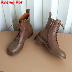 Cow Leather Vintage Basic Clothing Round Toe Med Heels Winter Keep Warm Modern Chelsea Boots Dating Brand Concise Ankle Boots