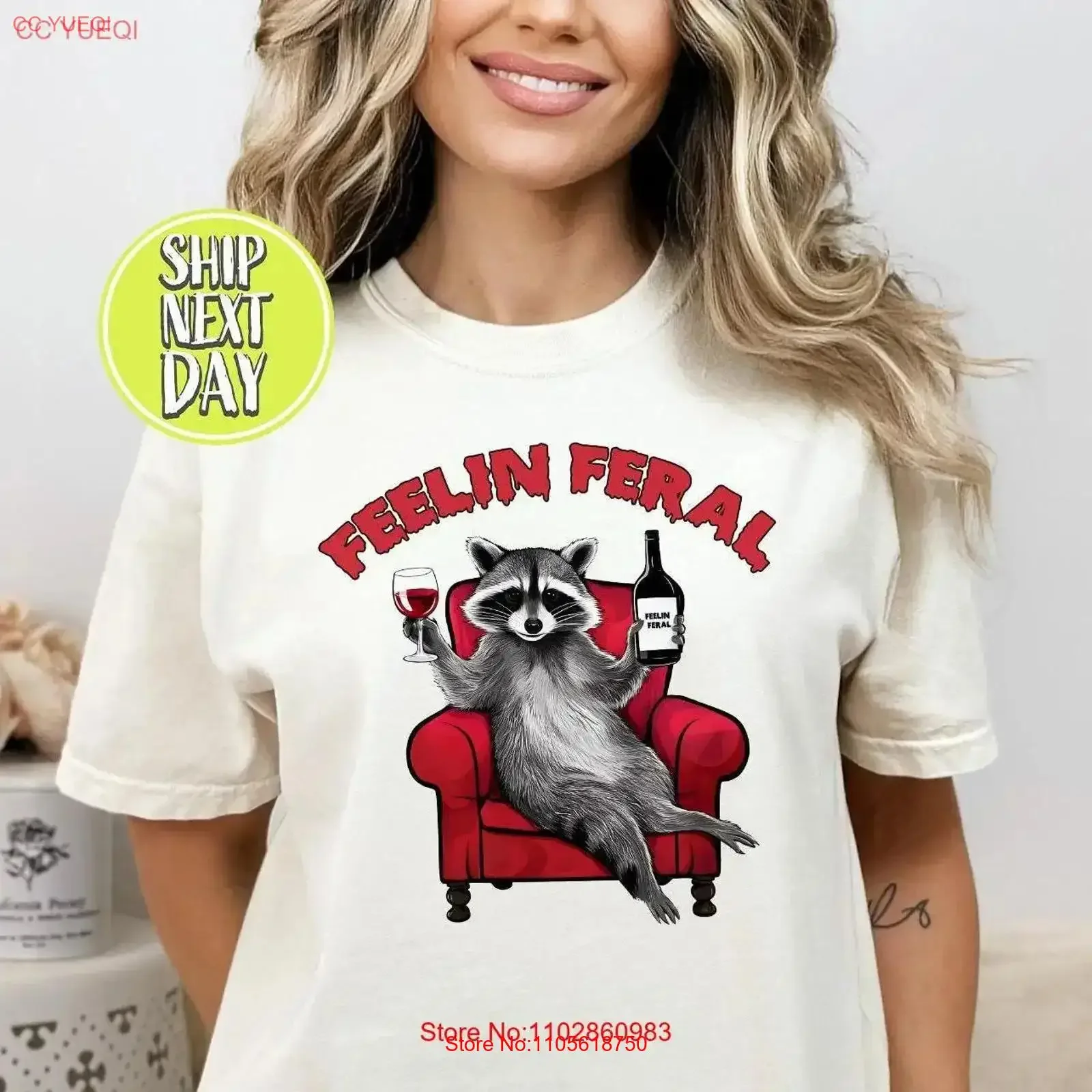 Funny Racoon Feelin Feral Wine Quote T Shirt Animal Lover Sarcastic Raccoon Perfect for Friends s FUN039 vintage Washed