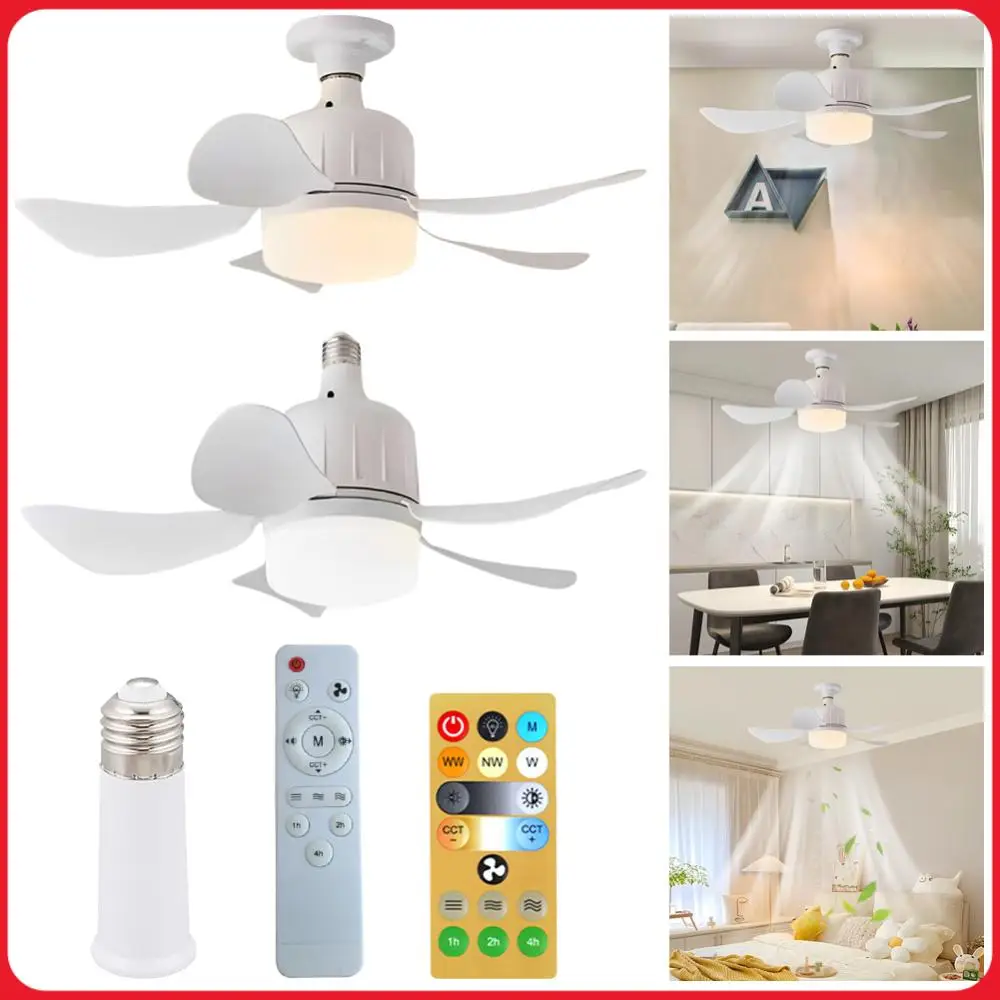 

LED Mini Ceiling Fan E27 Base 3 Colors Dimmable Indoor Ceiling Fan Light Small Ceiling Fan Light for Bedroom Living Room Balcony