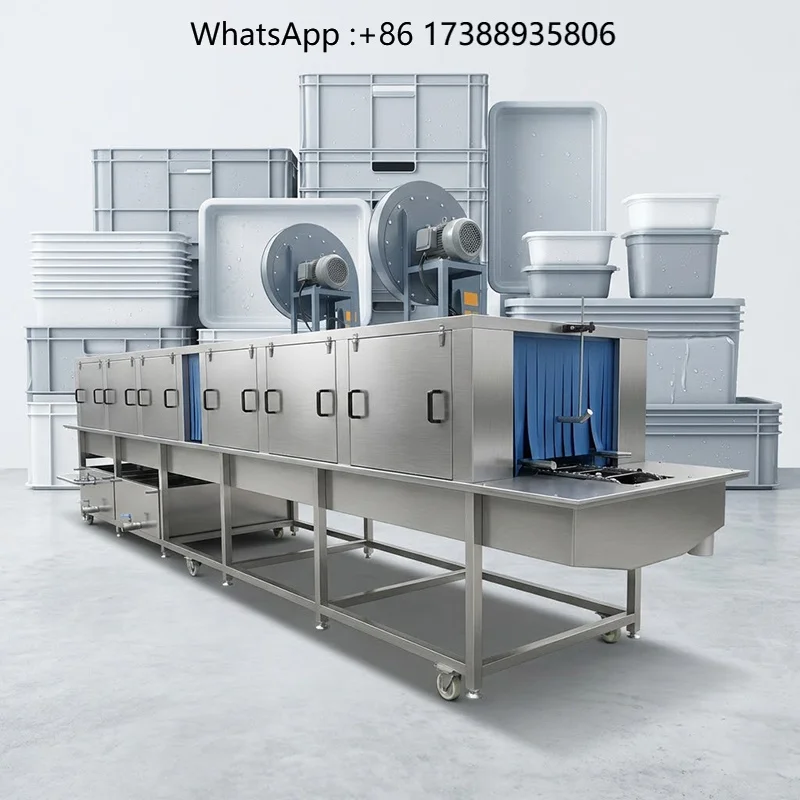 Automatic Industrial Plastic Crate Basket Washing Machine / High Pressure Food Tray Washer with Water Recycling System