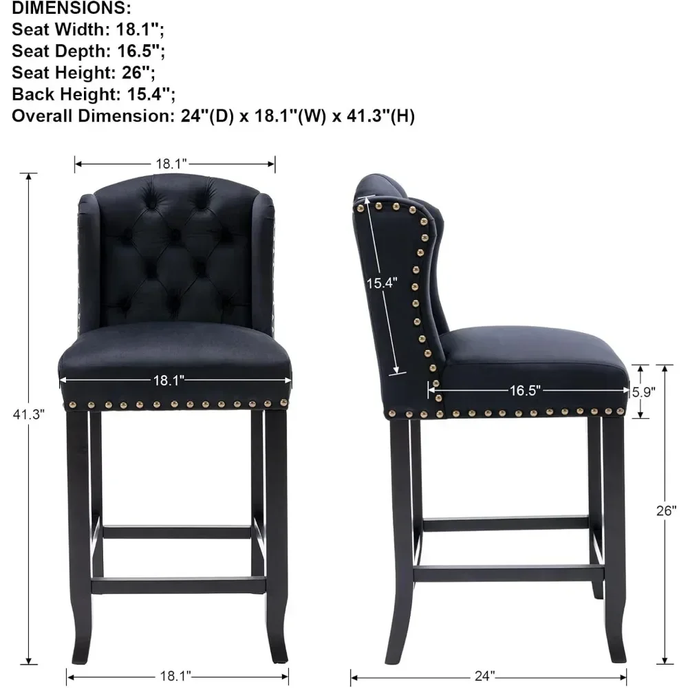 Ensemble de tabourets de bar touffus modernes avec pieds en bois, chaise de comptoir avec dossier, îlot de cuisine en velours, recommandé, 2, 26"