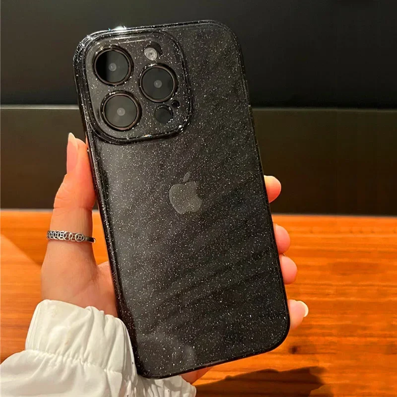 Bling Glitter Clear Case For iPhone 17 16 15 14 13 12 11 Pro Max Plus 17 Air Lens Protection Shockproof Transparent Soft  Cover