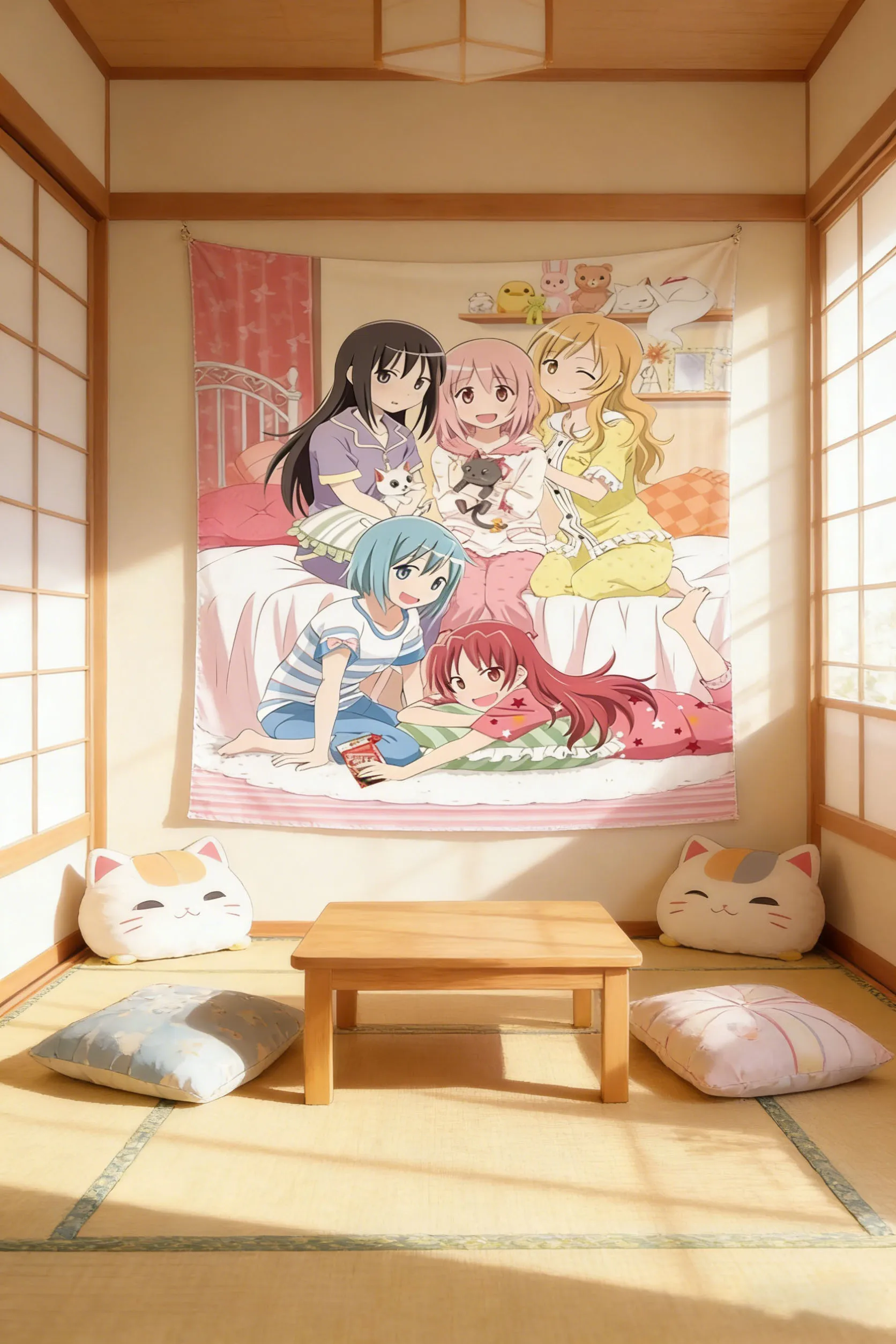 A Cute Anime Girl's Modern Pajamas Tapestry Bohemian Style Tapestry Bedroom Dorm Tapestry Aesthetic Wall Hanging Decor Magical