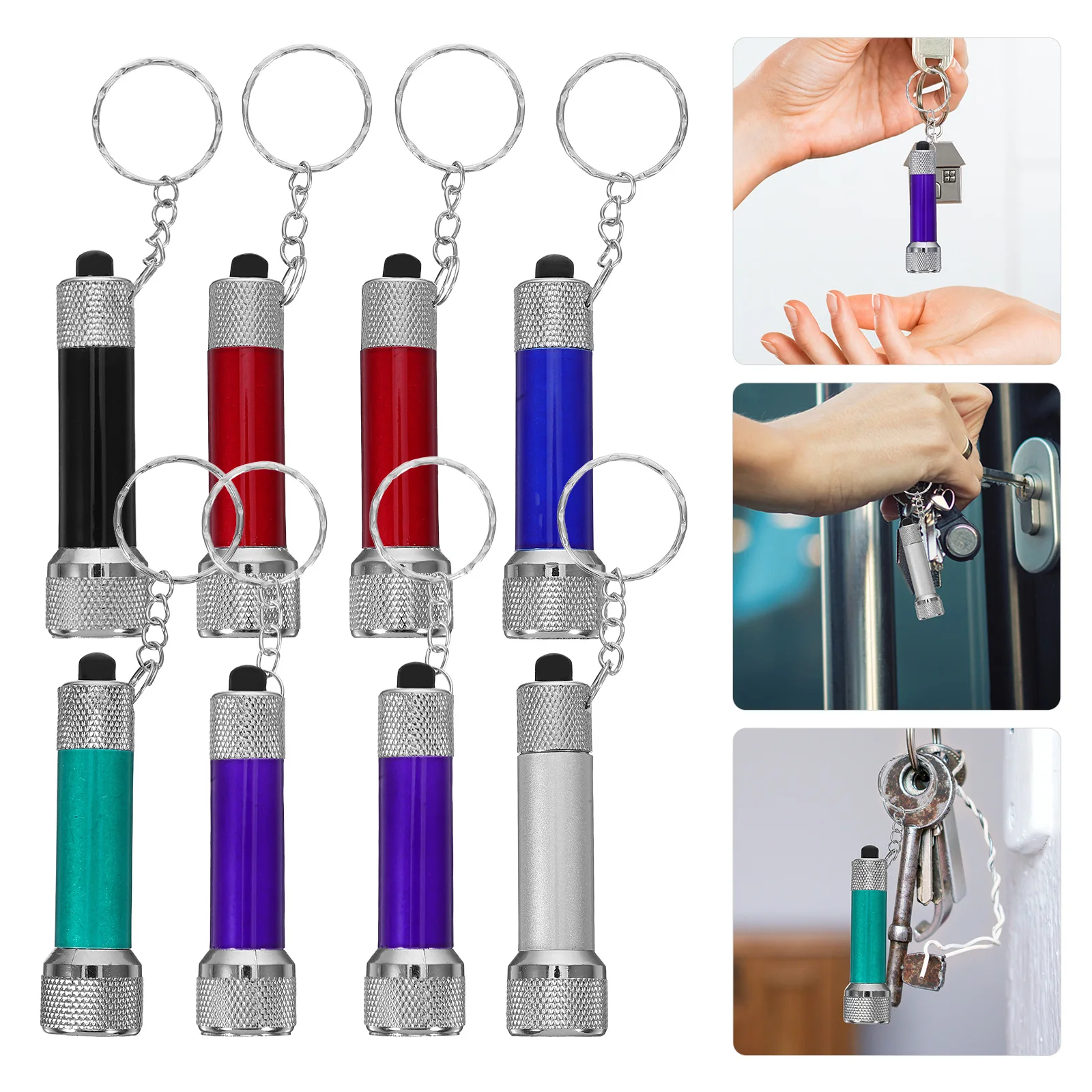 8 Pcs Keychain Flashlight LED Mini Portable with Hook Camping Car for