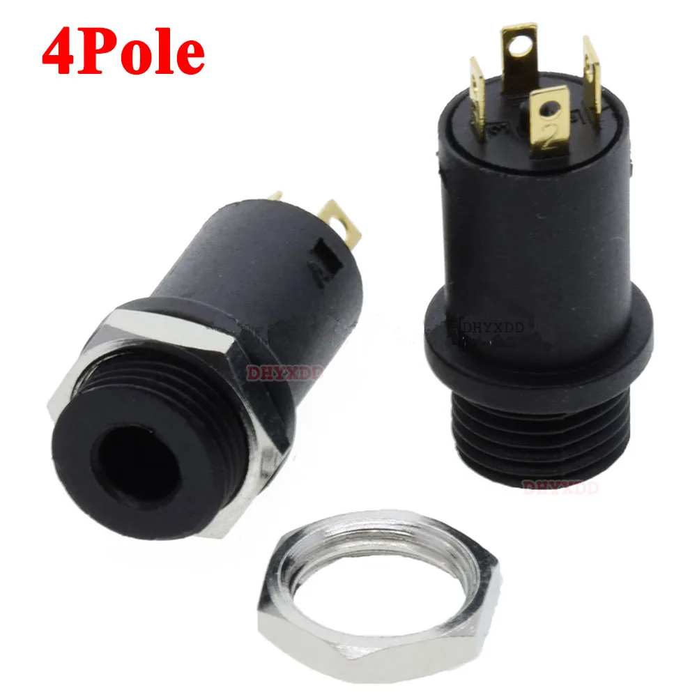 5PCS 3.5mm Audio Socket 3 4 Pole Black Panel Mount Gold Plated With Nuts Headphone Socket PJ-392A 3.5 mm Headphone Female view 4