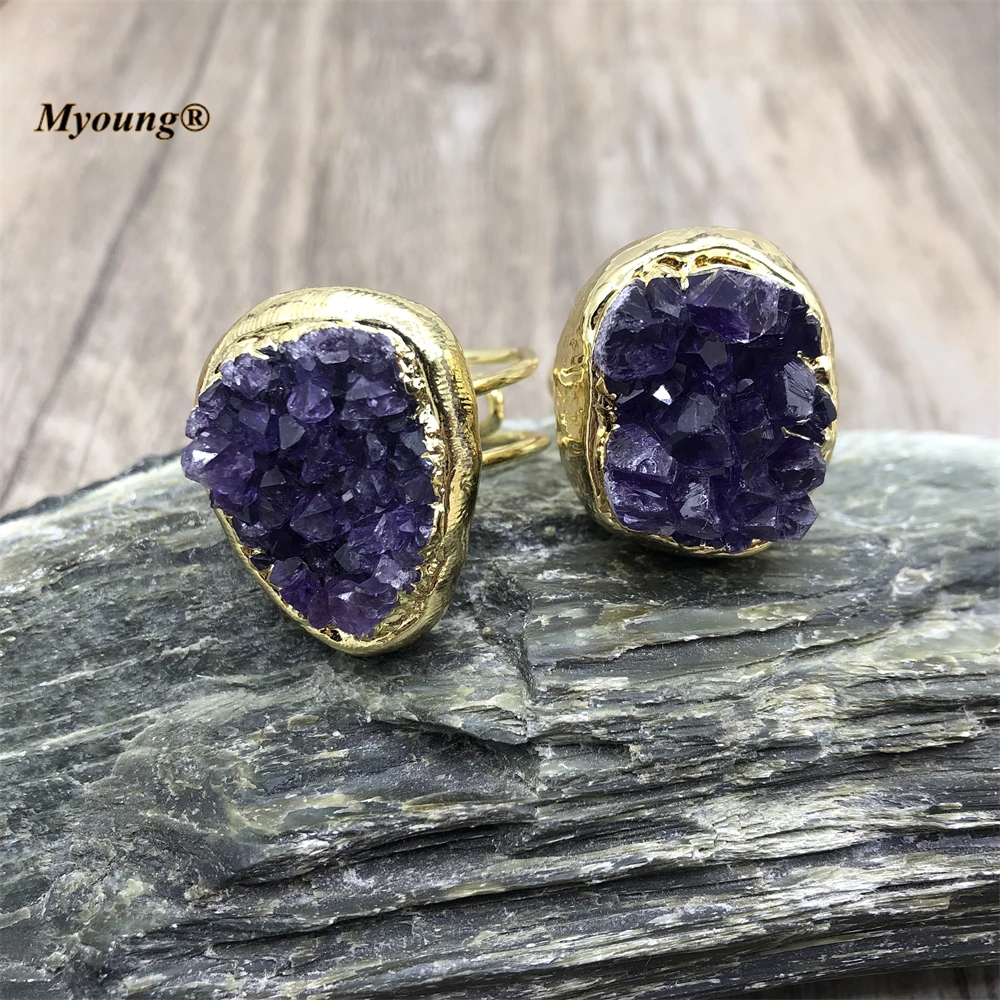 

Gold-Plated Boho Large Freeform Natural Amethysts Crystal Druzy Adjustable Rings For Women MY220611