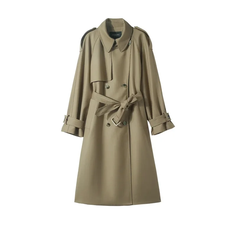 2025 Jacket Trench Coat for Women Clothes Women Solid Color Lapels Double Row Buttons Long Windbreaker Ladies Work Tops