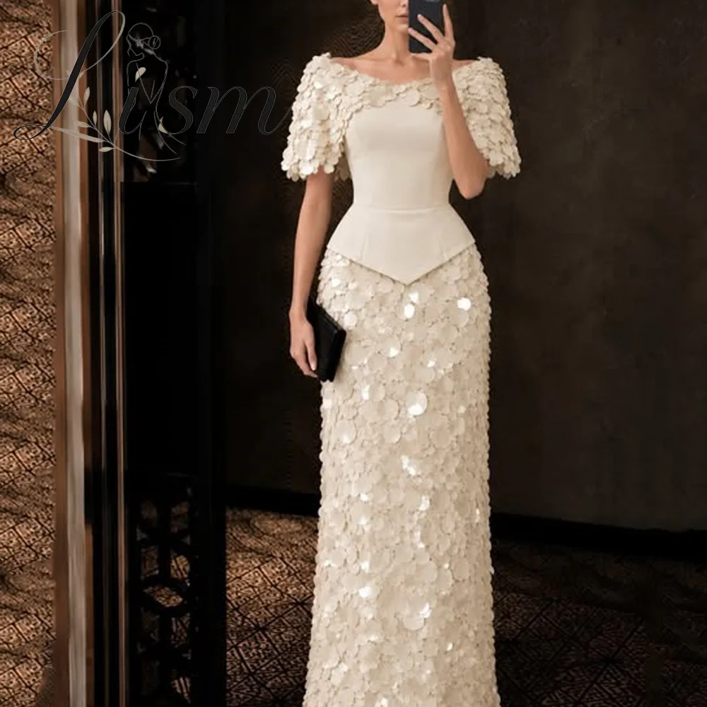 Lism Stunning Ivory Large Sequin Mermaid Evening Dress Off Shoulder Cape Sleeve Formal Party Gown Robe De Mariée 2026 Customized