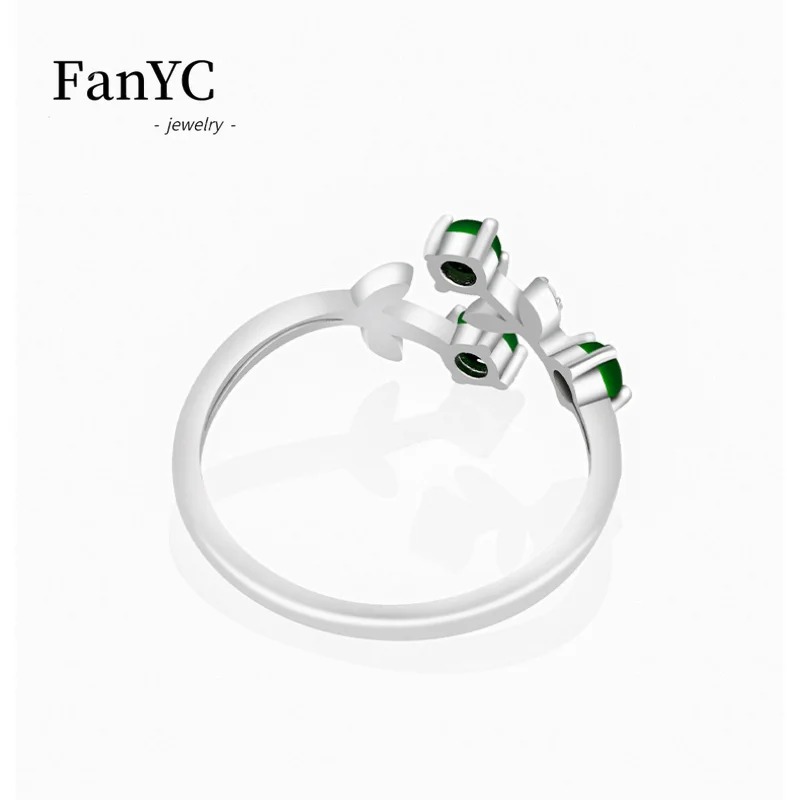 Myanmar A-goods Jadeite Flower Ring S925 Silver Inlaid Fashion High-grade Ice Jade Adjustable Ring Ladies Gift