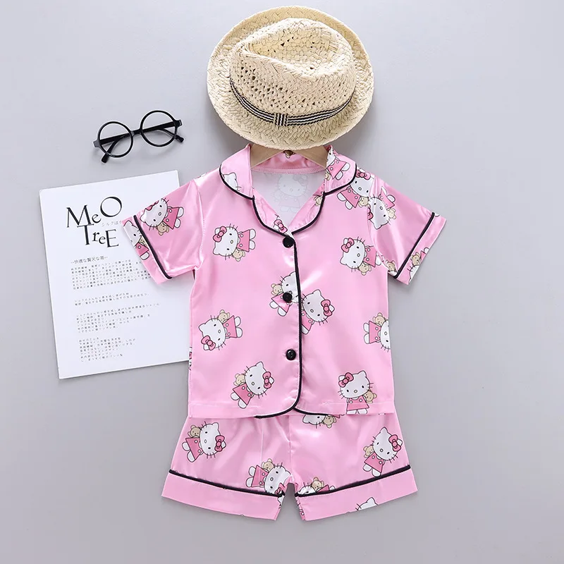 Boys Girls Kids Pajama Sets Cartoon bear short Sleeve T-Shirt Tops With Pants Toddler Baby Sleeping Clothes Pijamas Sleepwear