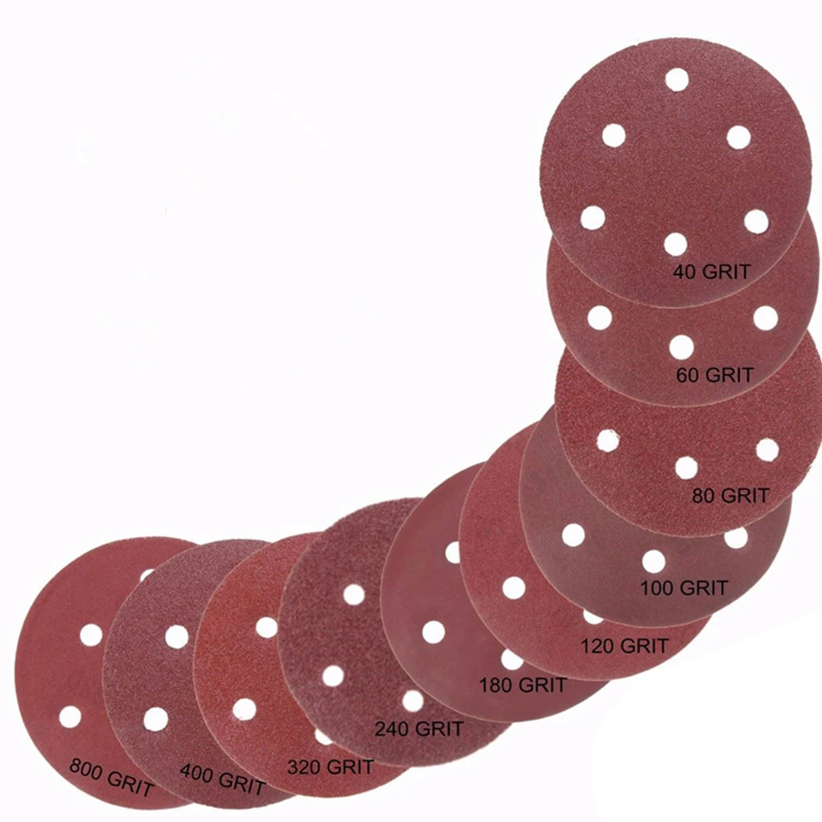 

50pcs 6 Hole 5 Inch Hook Loop Sanding Discs Assorted Grits 40-800 Aluminum Oxide Surface Conditioning Polishing Pads For Orbital