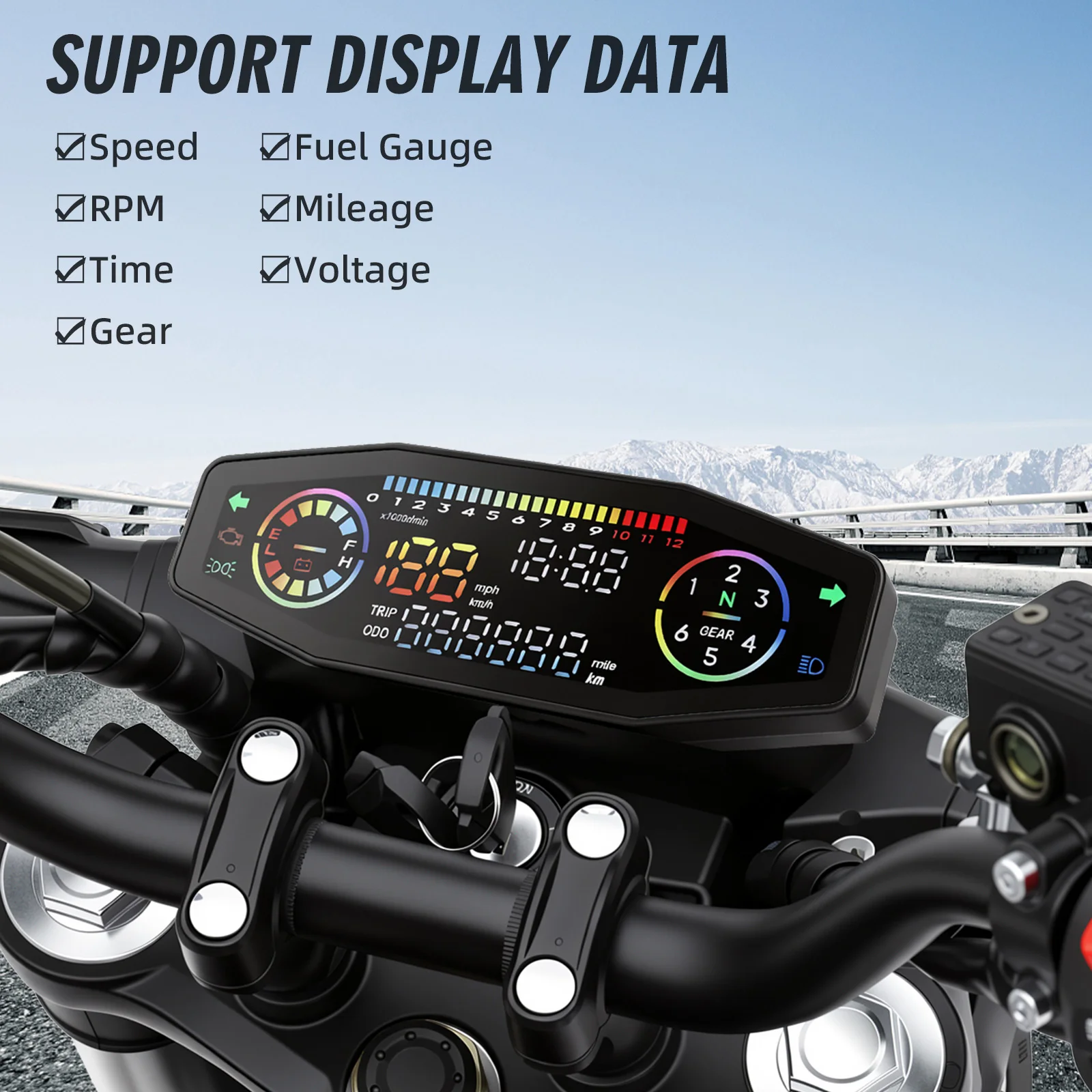 New LED Motorcycle Speedometer Mileage 12K RPM Tachometer Voltage Clock Oil Level Display For Russian KR200 Motorcycle Accessori