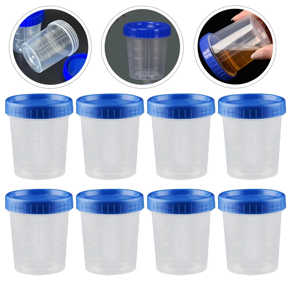 

25 Pcs Blue Lid Measuring Cup Sample Container Liquid Cups Sampling Specimen Scale Test