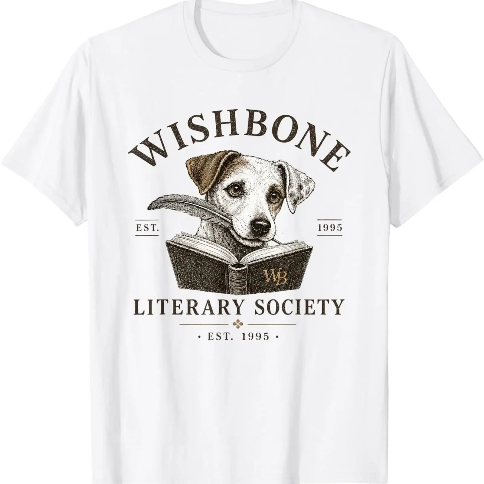 Wishbone Literary Society Vintage Book Lover Dog Design T Shirt vintage Washed fashion Breathable Unisex Slightly