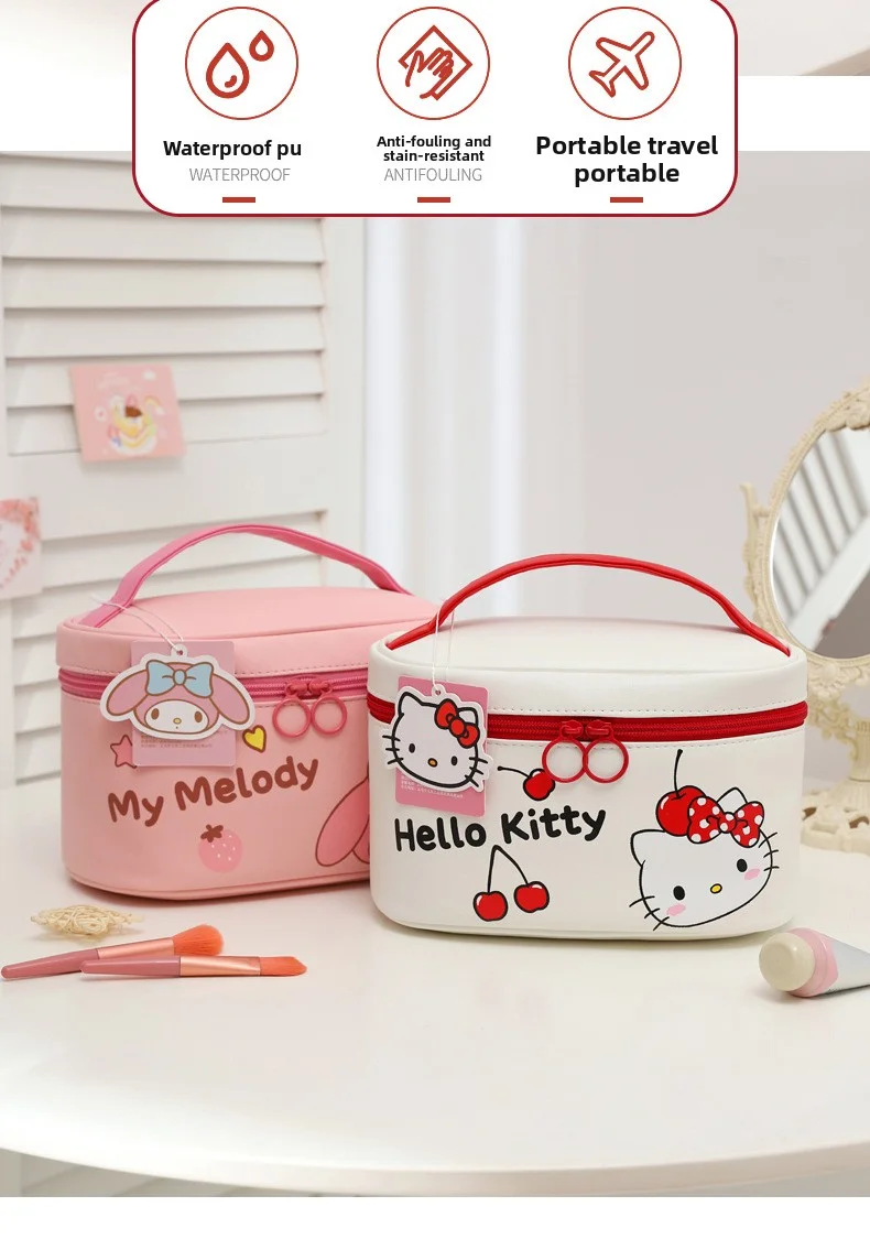Große Cartoon-Kosmetiktasche mit niedlichem Design, Reise-Kosmetik-Aufbewahrungstasche, Sanrio Original Hello Kitty KT Make-up-Tasche – Detail 5