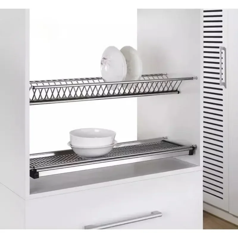 Cabinet Kitchen Built-in Double Storage Rack Plate Rack Dish Rack Stainless Steel Draining Dish