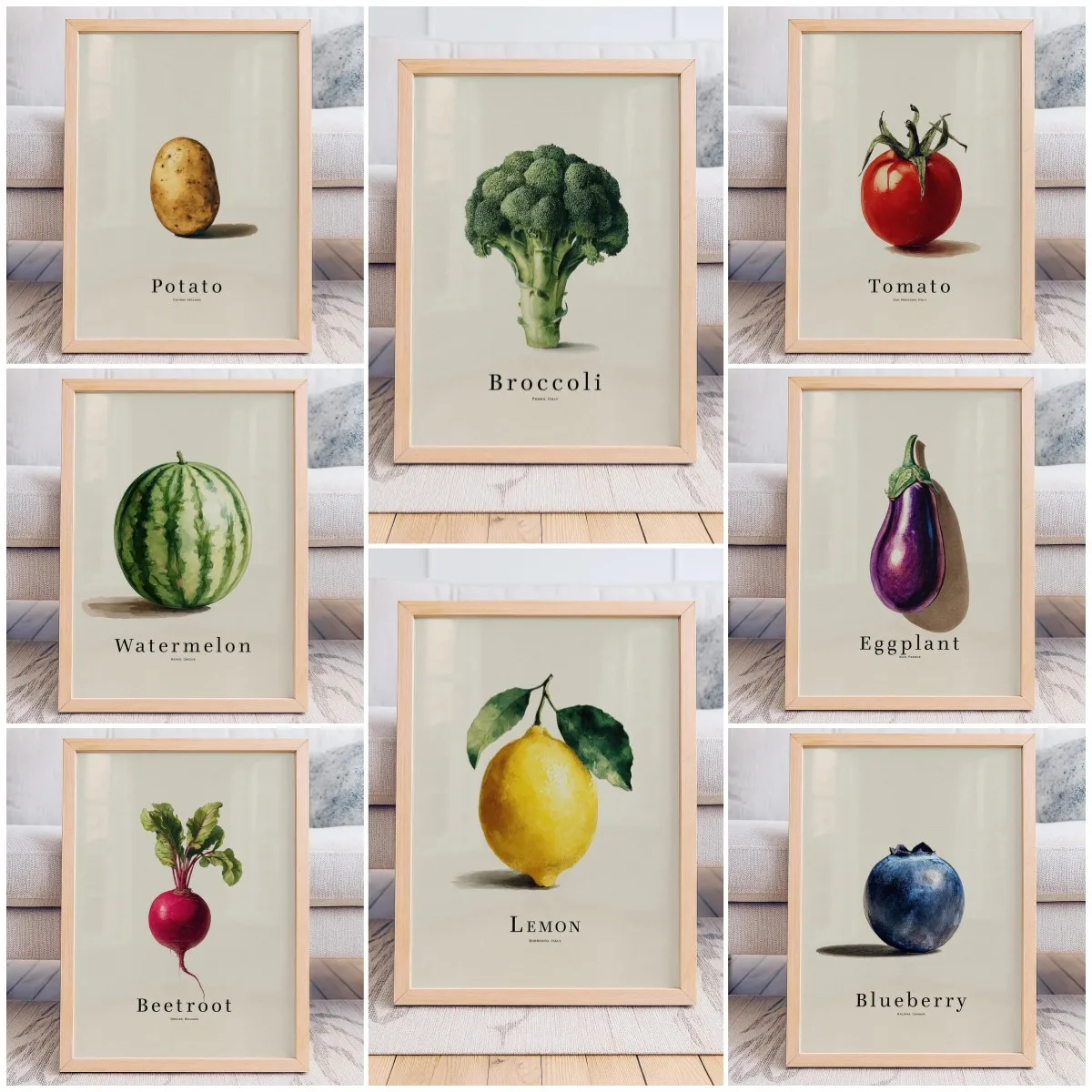 （2D canvas painting）Minimalist Potato Poster Neutral Kitchen Vegetable Fruit Art Print Farmhouse Foodie Wall Decor Rustic Art