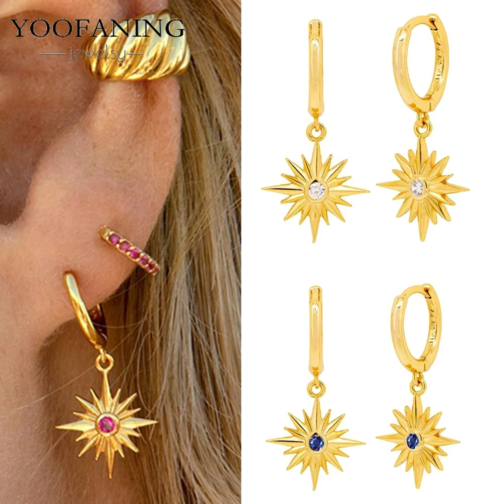 

Иглы из стерлингового серебра 925 пробы, простые классические серьги-кольца золотого и серебряного цвета, кулон в форме солнца, ретро-серьги для женщин, ювелирные изделия