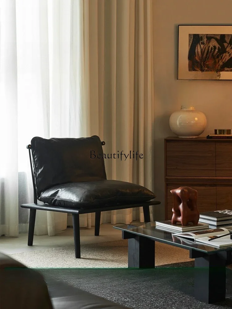 

ls 42Plain lounge chair retro style living room black leather goose down sofa chair
