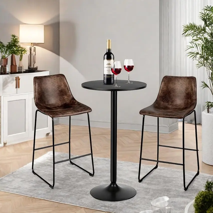 Bar Table, Round Cocktail Table Modern Style Standing Circular Bistro Table Suitable For Pub,Restaurant Black Set Of 6