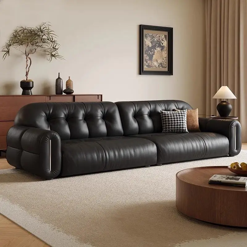 Modern Living Room Sectional Sofa With Soft Sponge Cushions And Genuine Leather Upholstery With Synthetic Leather Upholstery