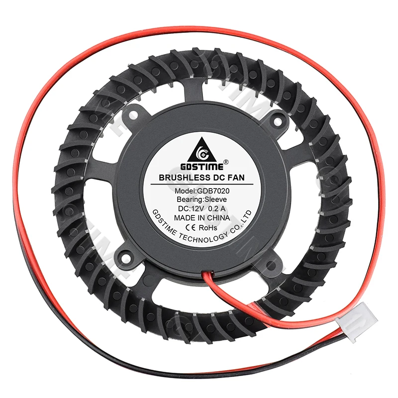 GDSTIME 70MM Blower DC 12V Cooler 70x70x20MM Turbine Centrifugal Radial Fan 7020 7CM Frameless Fan for Humidifier, Car Purifier