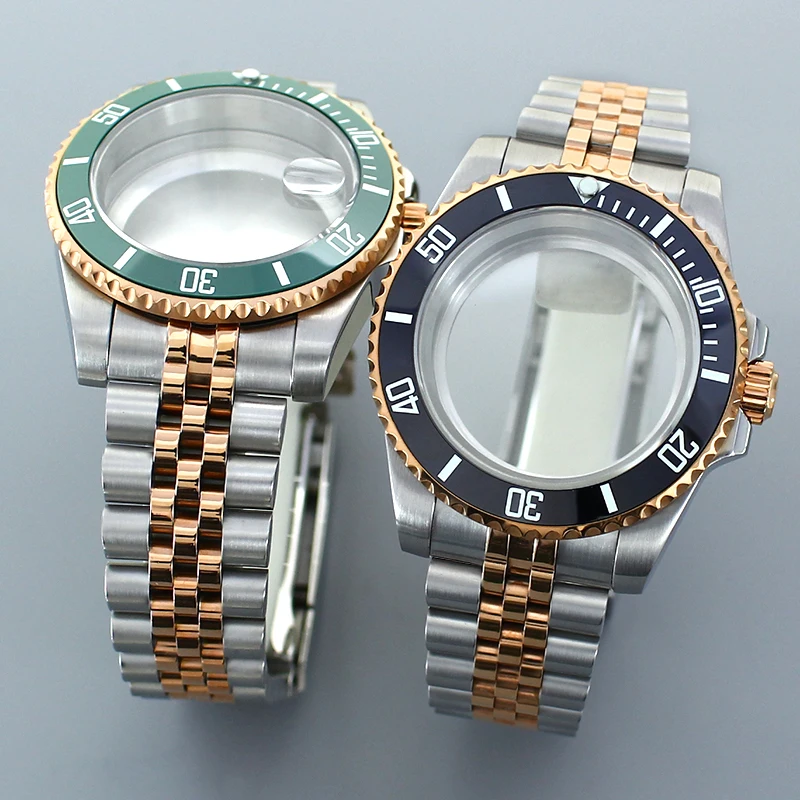 40MM Watch Case Jubilee bands 38mm SUB Ceramic Inlay Bezel For Seiko NH35 NH36 8205 2824 Movement Silver RoseGold parts Sapphire