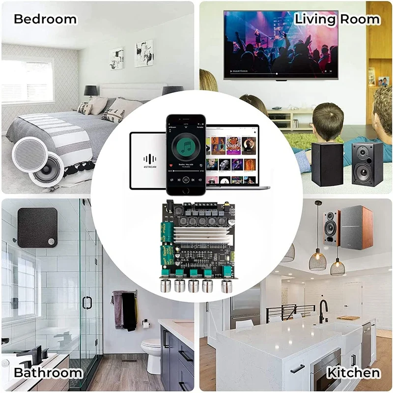 ZK-TB22 Bluetooth Audio Amplifier Board With DC Cable 2.1 Channel TPA3116D2 50Wx2+100W Tweeter Subwoofer Adjustment Module