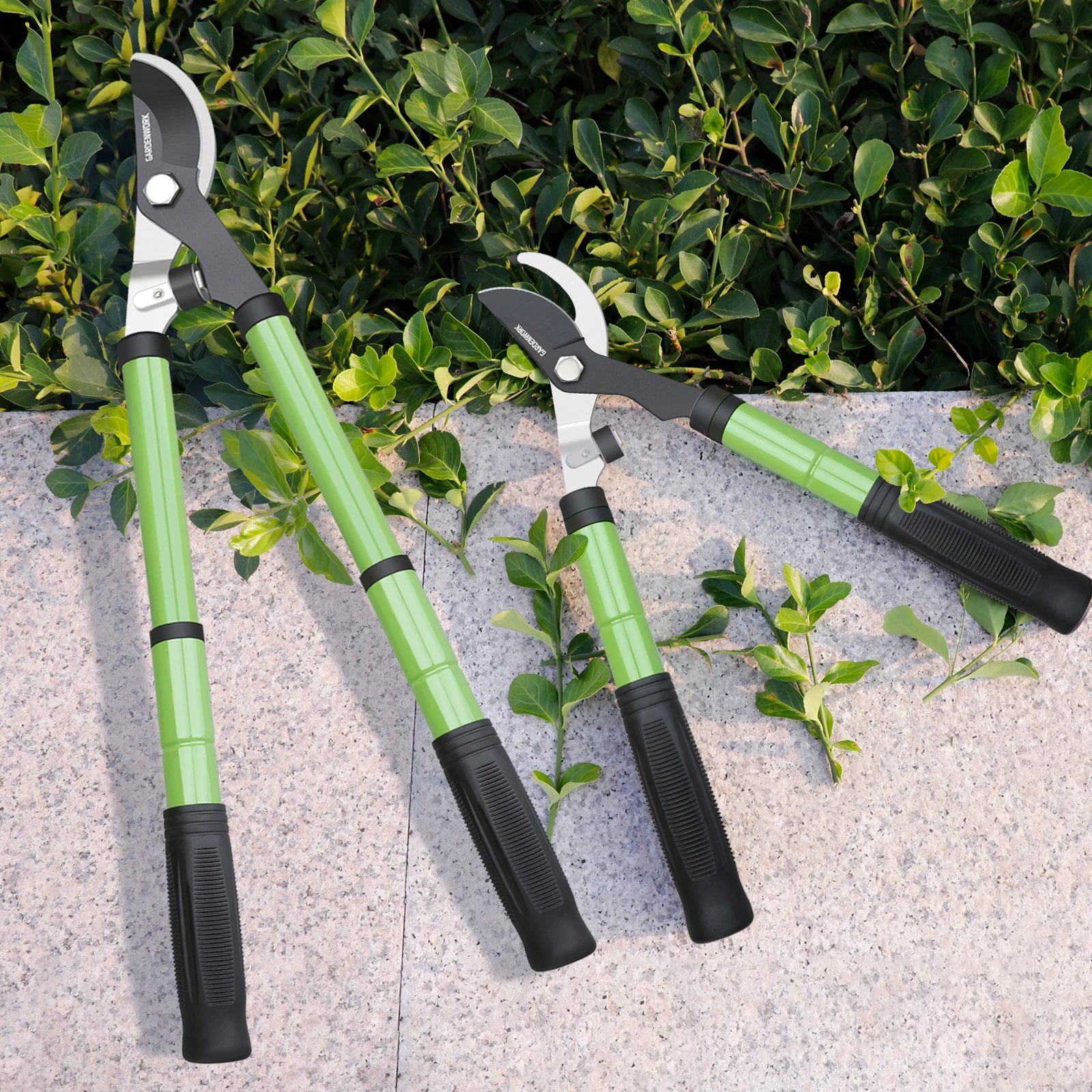 GARDENWORK Telescopic Loppers for Gardening,43-58cm Extendable Rubber Handles,Bypass Lopper with SK5 Alloy Blades,Tree loppers f