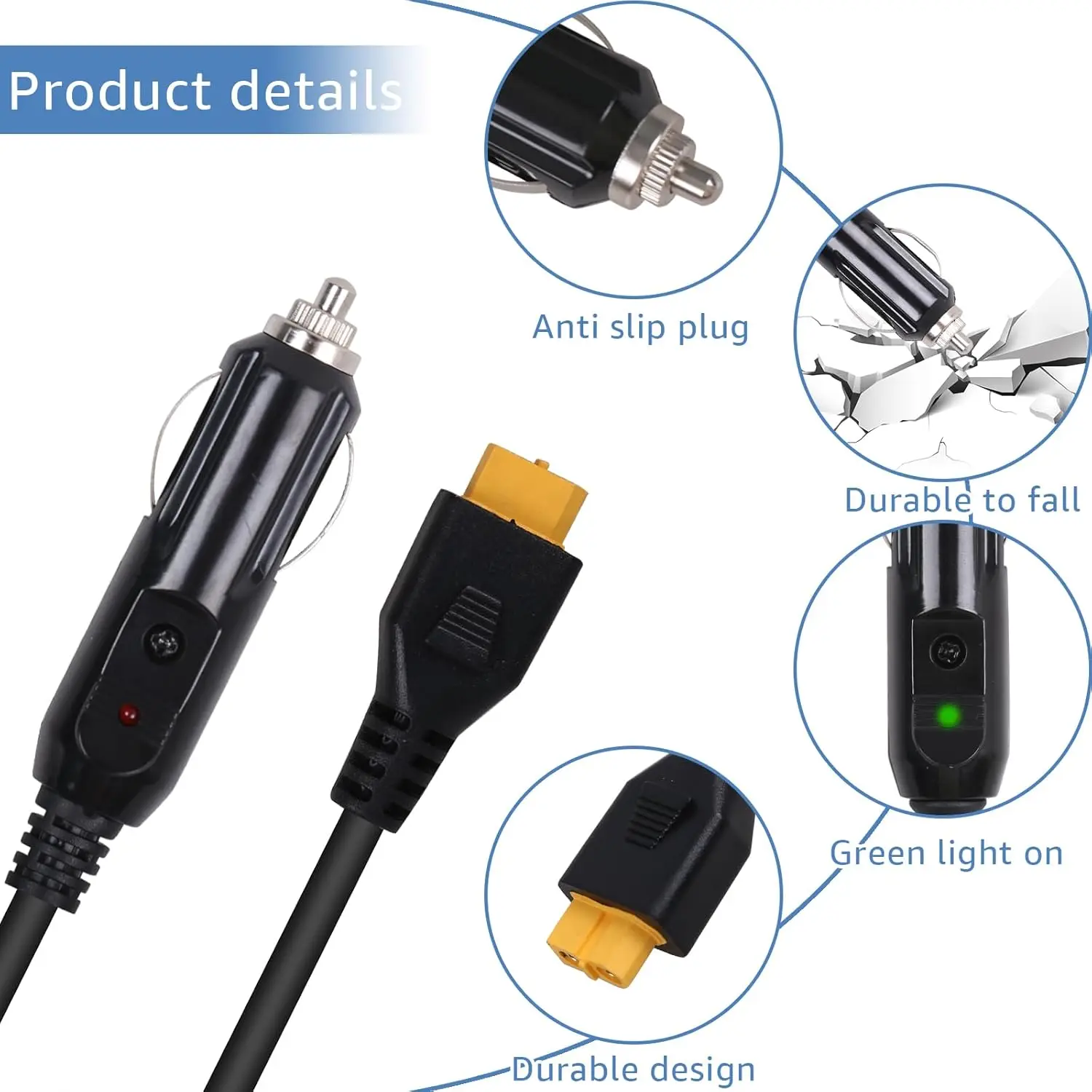 JMUYTOP 118inch/3M XT60 Charging Cable Car Cigarette Lighter 12V/24V with 15A fuse For EF ECOFLOW River Delta 3 2 Power station