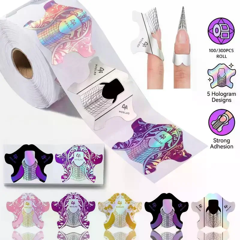 100/300Pcs Nail Paper Extension Stencil Forms Stickers Holder For Gel Acrylic Tips Builder Nail Form Tip False Nails Art Tool