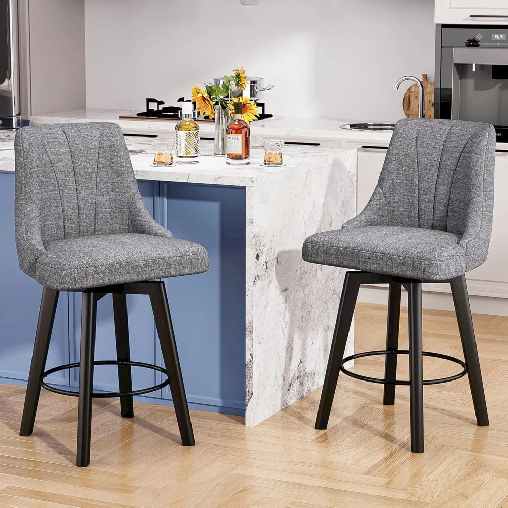 

Барный стул с регулируемой высотой, барный стул с обивкой 24 дюйма, набор из 2 стульев, стул с спинкой и ножками из массива дерева