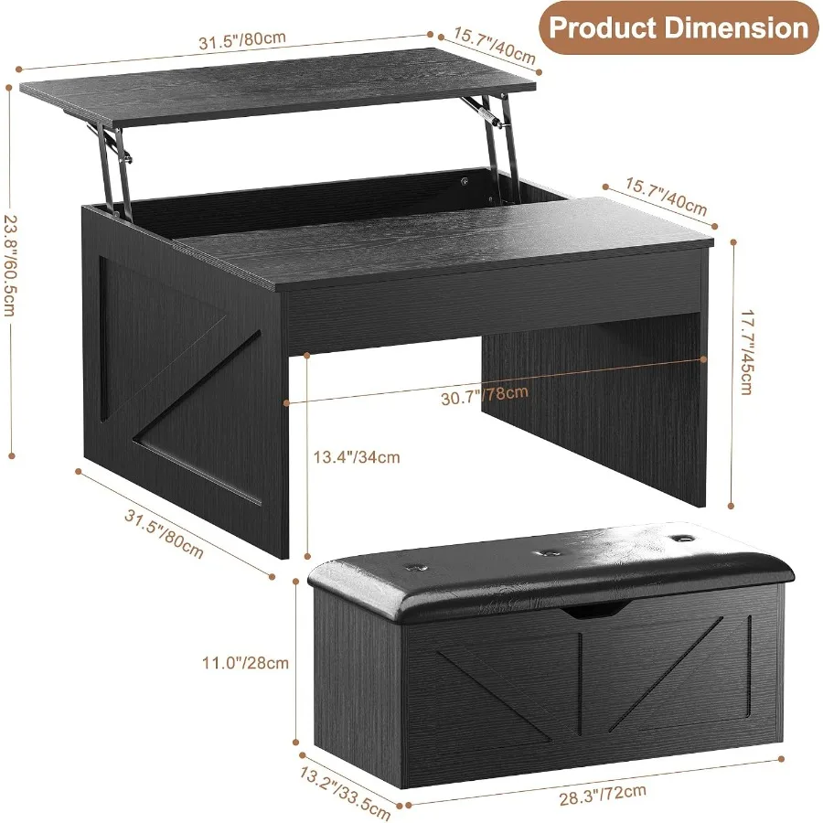 31.5 Lift Top Coffee Table with Storage for Living Room, Engineered Wood, Walnut Finish, Smooth Hydraulic Lift Mechanism and Hi
