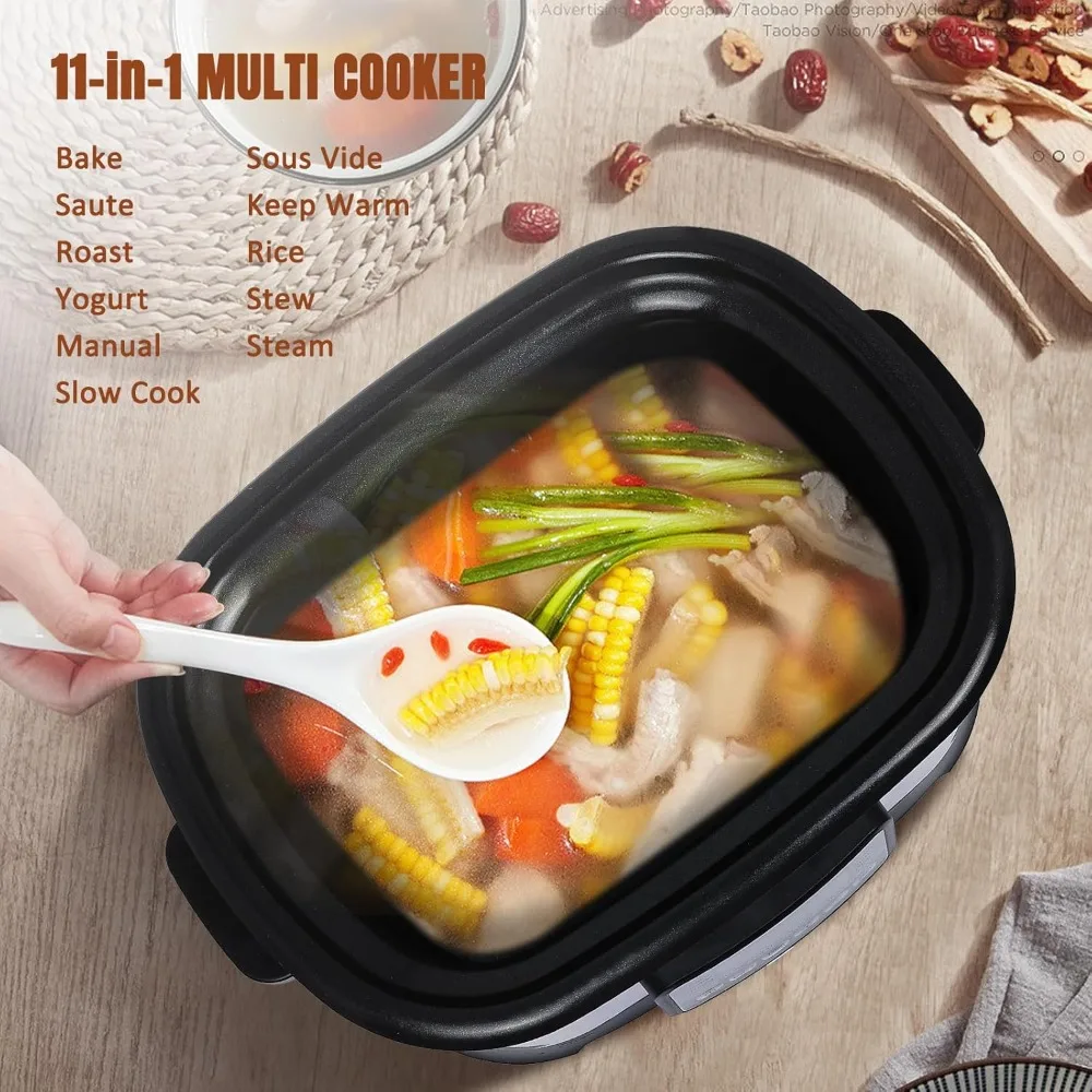 6.5Qt 11-in-1 Multi Cooker, Digital Programmable Slow Cooker With Bake, Sauté, Roast, and Sous Vide functions