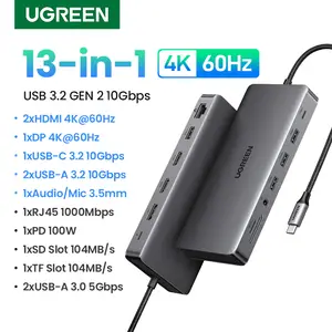 Ugreenドッキングステーション9-in-1ハブUSBcから4k60hzHDMI disportトリプルディスプレイrj45pd100w Macos  10gbps usb 3.1ハブ用ドック - AliExpress