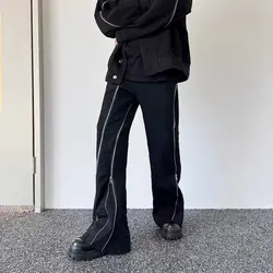 2026 Cyber Y2K Fashion Zipper Design Black Flare Jeans Pants For Men Clothing Straight Women Casual Long Trousers Pantaloni Uomo