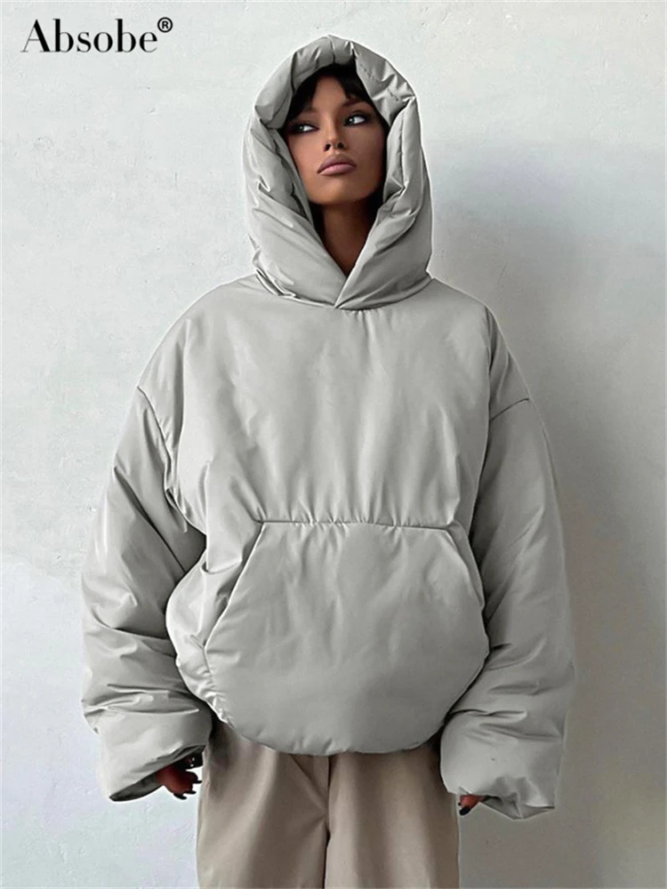 

Absobe Loose Crop Hooded Bread Cotton Hoodie Women's Casual Solid Long Sleeved Sweatshirt Jacket Pullover 2024 Winter Streetwear