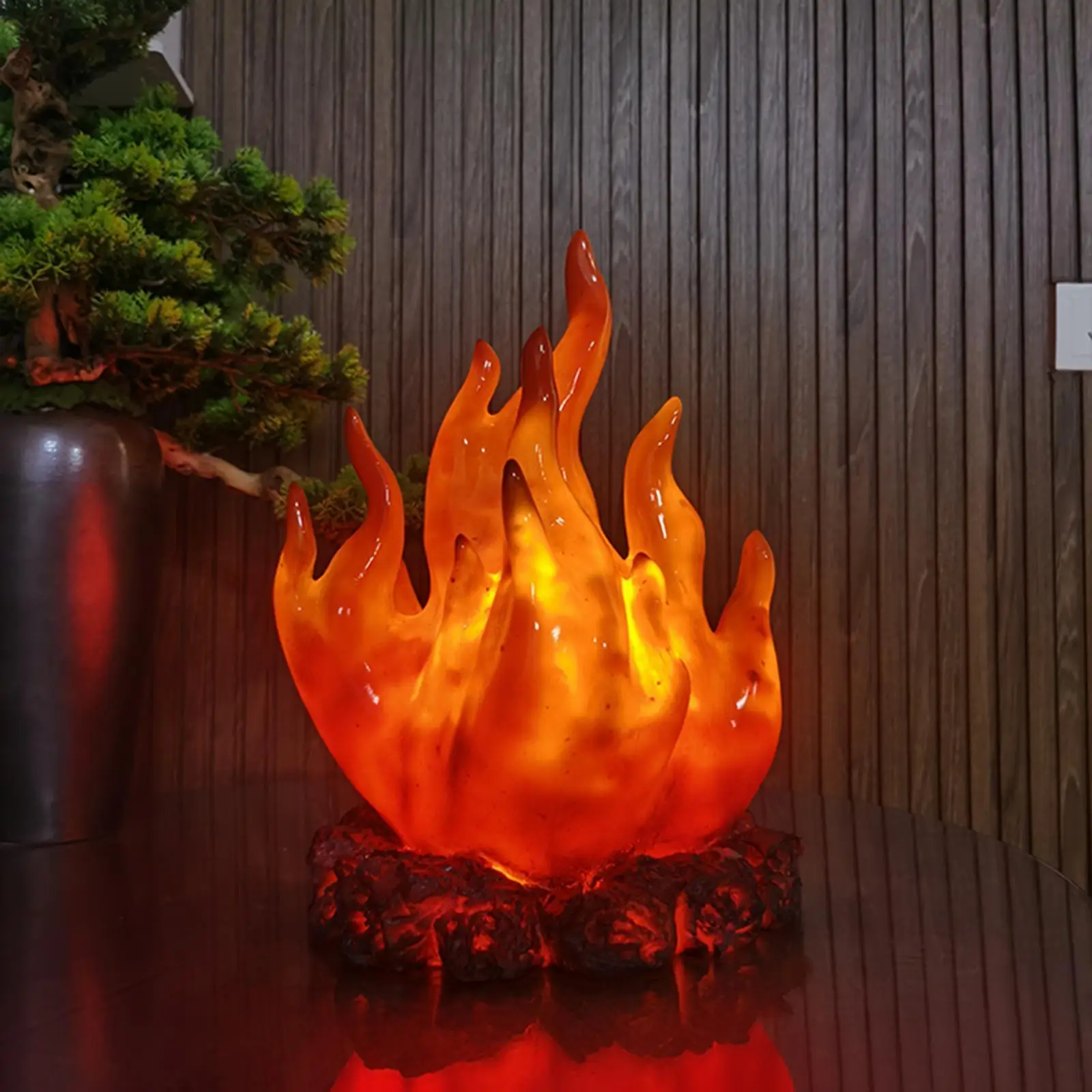 Flame Statue Decor Table Centerpiece Desk Ornament for Cabinet Bedroom 110V