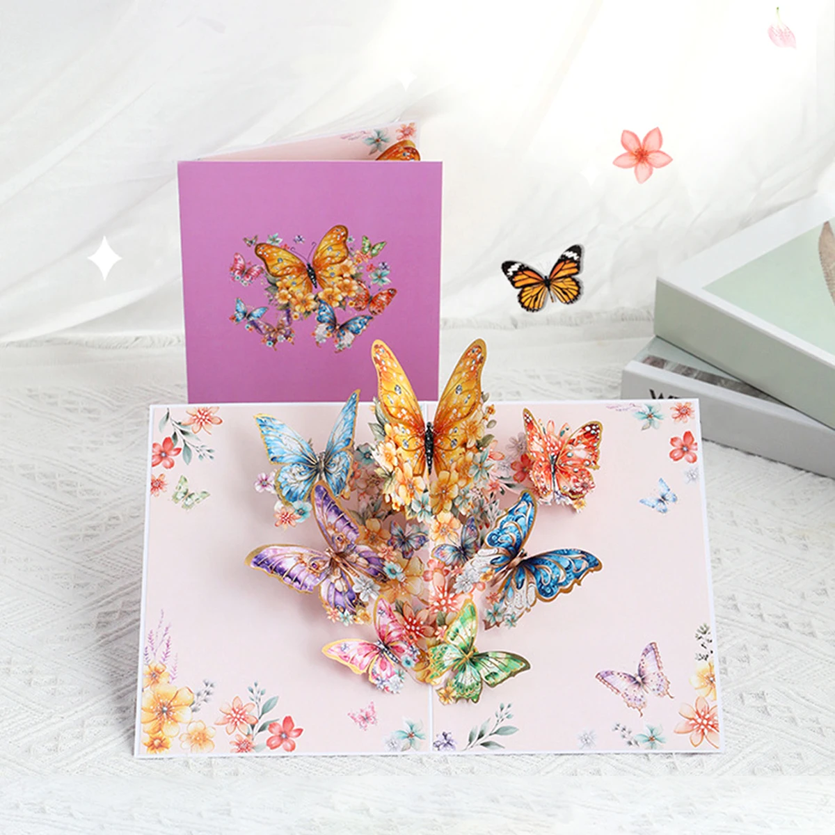 

3D букет бабочек, штампованная фольгой поздравительная открытка, открытка ко Дню матери, чтобы отправить благословения, спасибо маму, бумажная скульптура ручной работы, подарок