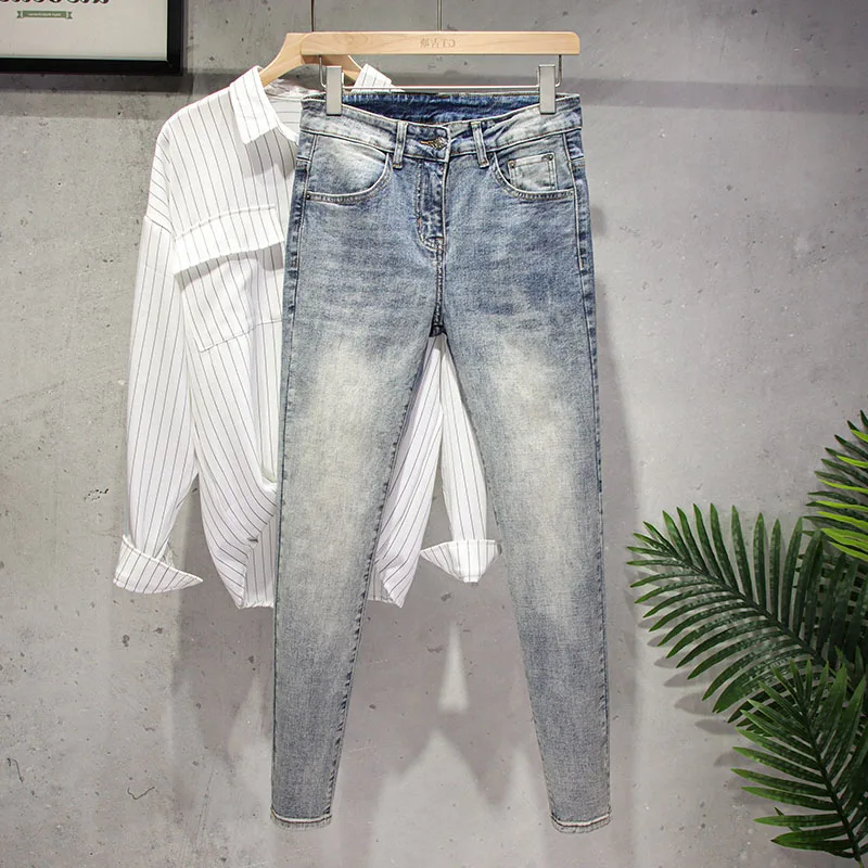 

Trendy Light Wash Slim Fit Men's Jeans Elastic Casual Versatile Straight Leg Jeans Youthful Style mid Waist Long Pants