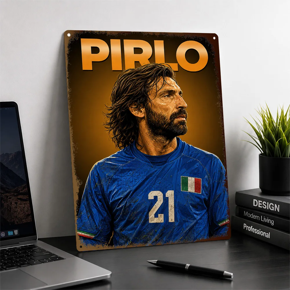 Andrea Pirlo Football Printed Poster Customized Metal Sign Matchday Hero Style Wall Art Ideal For Entertainment Space Or Study