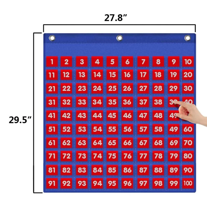 AT82-For Use At Home& For Teacher Lessons Number 1-100 Board Hundreds Pocket Chart, A Classroom Learning Tool