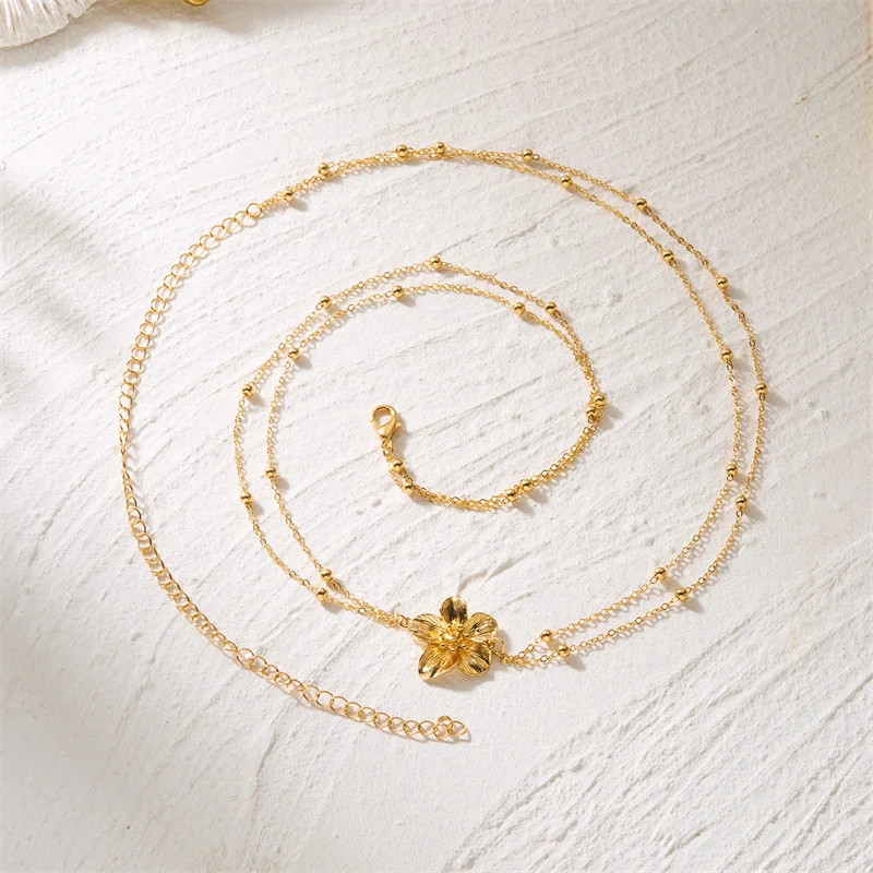 Simple Double Layers Belly Chains for Women Y2K Gold Color Metal Flower Bikini Waist Body Chain Beach Vacation Versatile Jewelry view 4