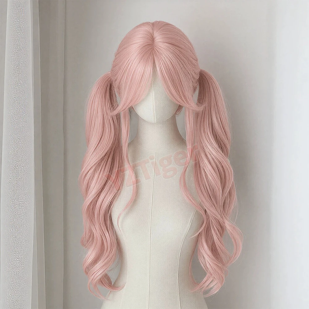 Pink Long Wavy Synthetic Wig with Bangs For Women Halloween Cosplay Christmas Party Daily Use Natural Heat-resistant Lolita Wig