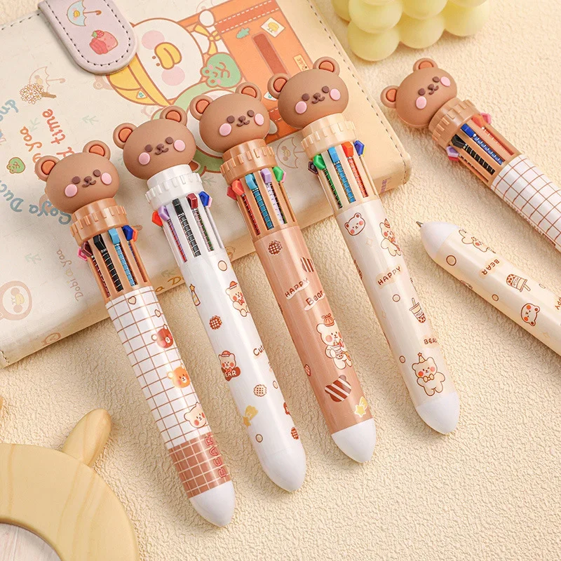 Cartoon Ten-color Ballpoint Pen Bear Multicolor Signing Ball Pen Cute Stationery Supplies Ball-Pen Student Stationery Supplies