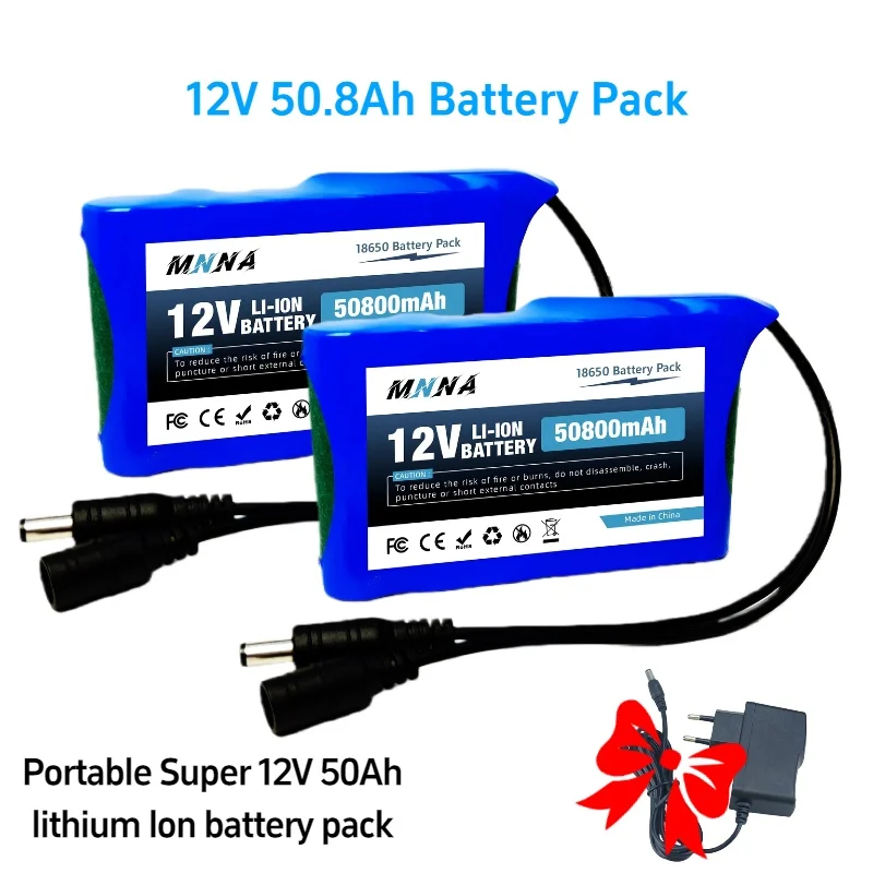 

3S2P 12V 50800mah NEW Portable Super Rechargeable Lithium Ion Battery Pack,Capacity DC 12.6v 30Ah CCTV Cam Monitor + Charger
