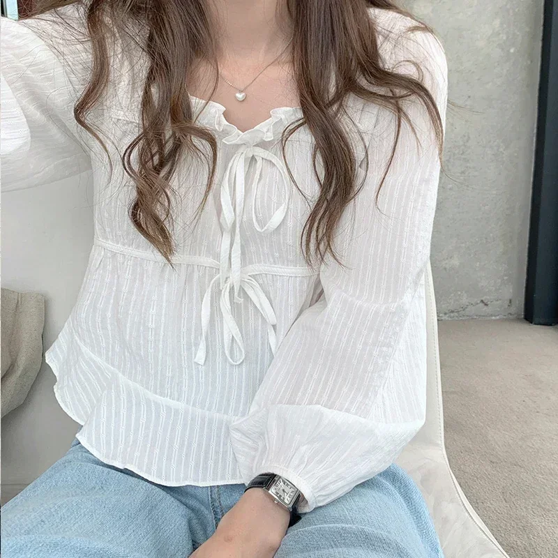 2024 New Fashion Loose Casual Solid Color Women Tops Long Sleeve Elegant Office Ladies Colthing Pullover Spring Blouse 11700