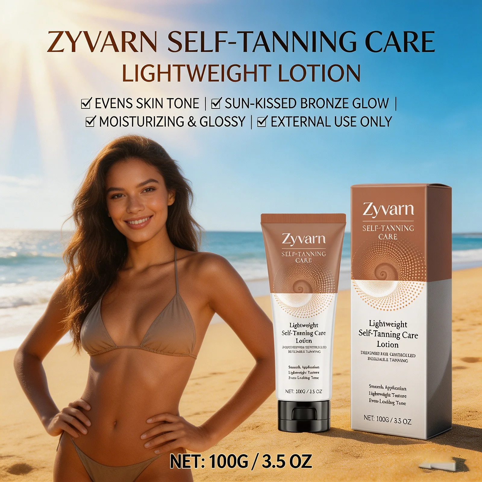 Crema Bronceadora Corporal, Autobronceador, Bronceador Efectivo, Protector Solar Facial y Corporal, Hidratante con Brillo Natural, Crema Bronceadora sin Sol 100g